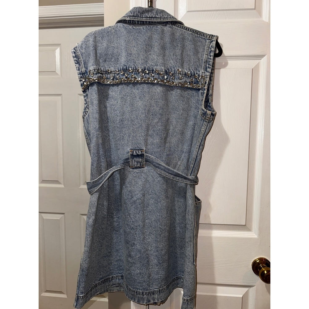 ACLER Sleeveless Denim Dress Embellished Belted Shirt Dress Mini - Picture 11 of 12